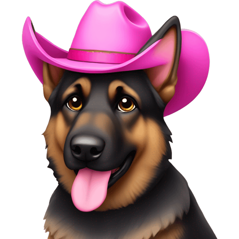 Dark German shepherd in pink cowboy hat emoji