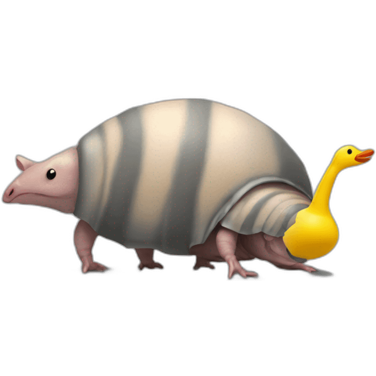 Gray pig armadillo centipede insect with yellow duck face rubber ducky emoji