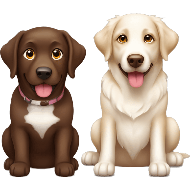 a sitting chocolate labrador, and a sitting tan, cream, white Australian Shepard emoji