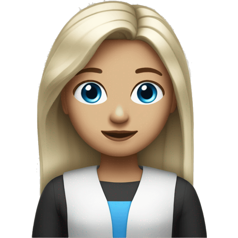 Girl whit light straight hair, blue eyes and judge face emoji