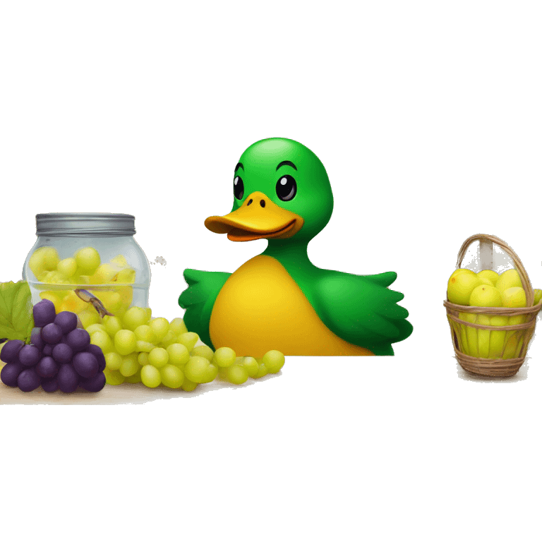 Duck selling grapes, sitting behind lemonade stand emoji