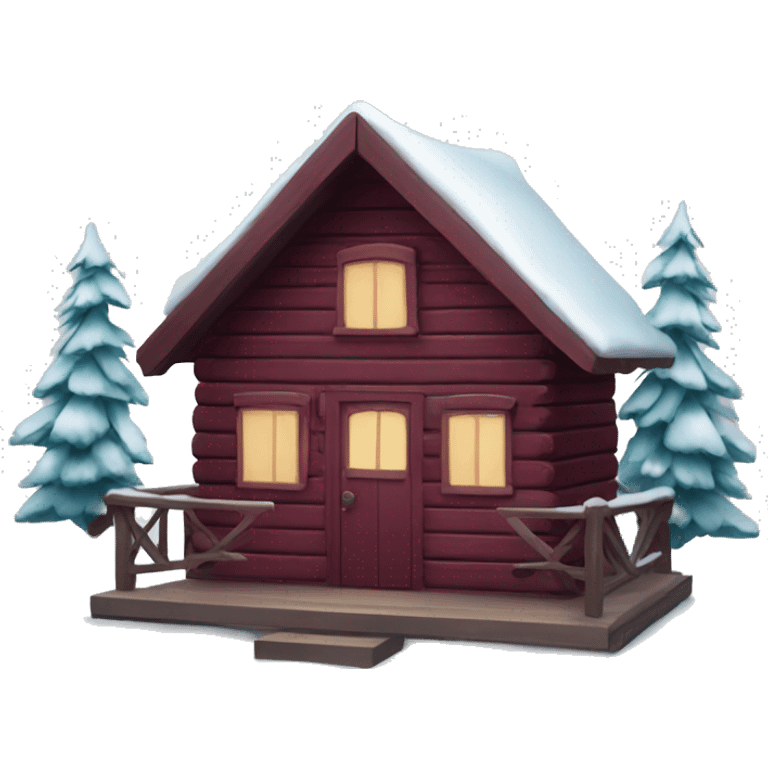 winter cabin with burgundy Christmas decorations emoji