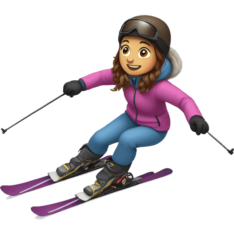 brownhaired girl skiing, down a hill emoji