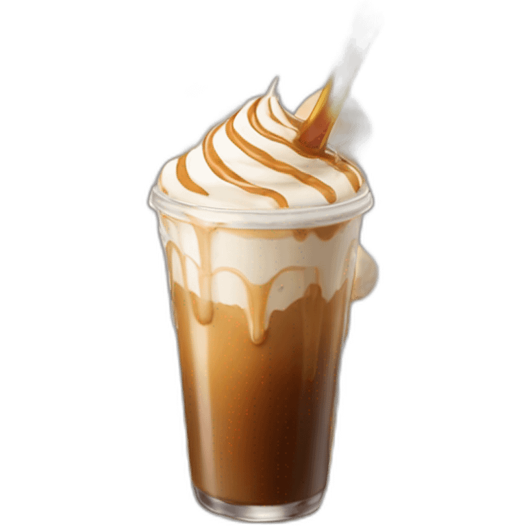 Ice coffee with wiping cream on with caramel drizzle emoji