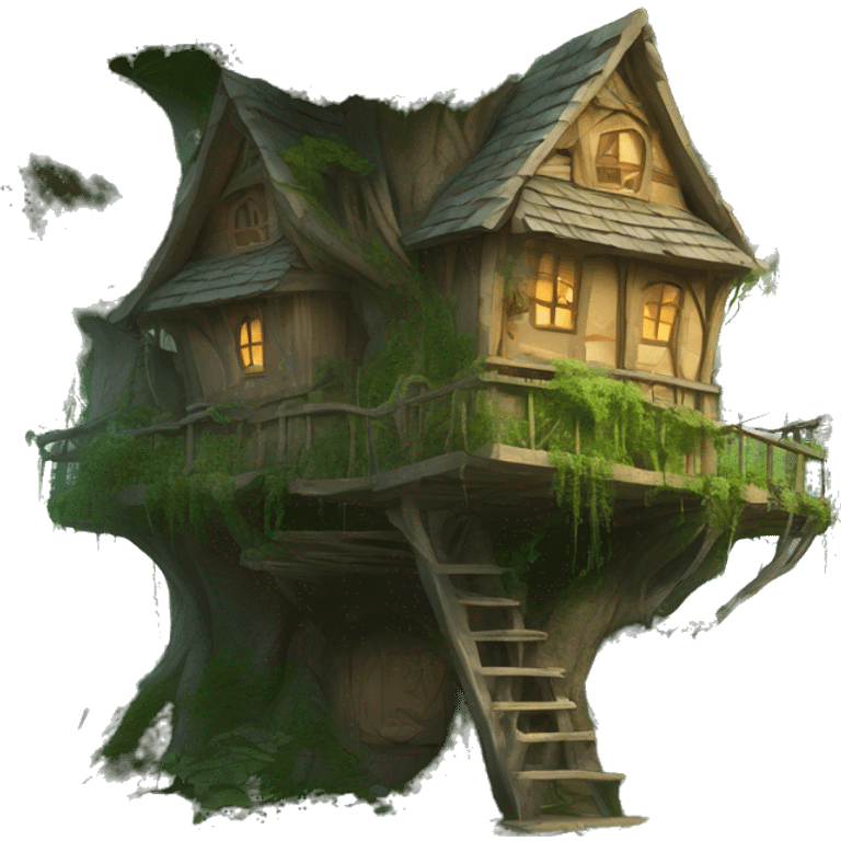 Fantasy tree house in an overgrown cottage  emoji