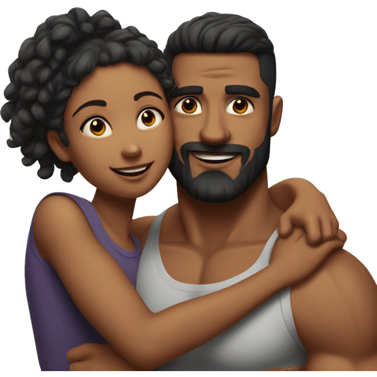 realistic portrait of fit girl hugging a man with a short beard and muscular build emoji