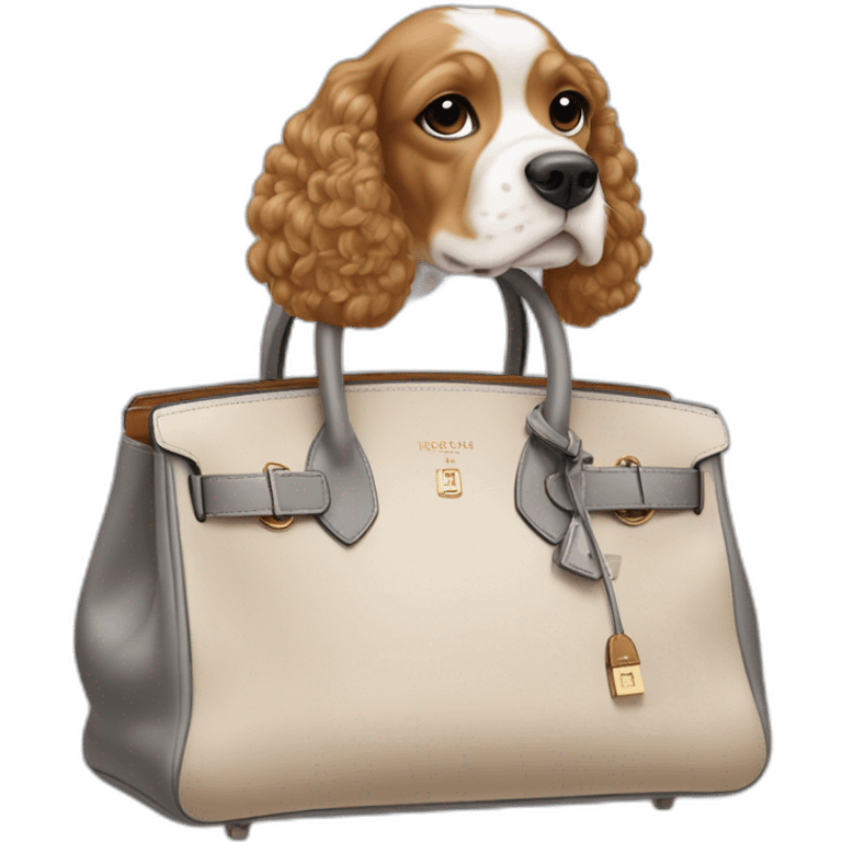 American cocker beige and white with a grey hermes birkin bag emoji