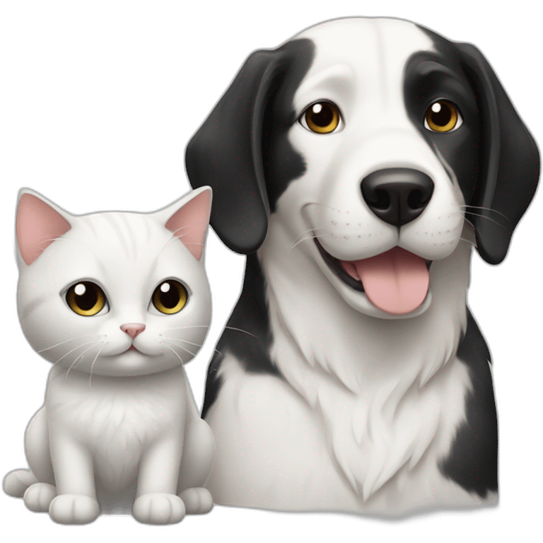 Black and white cat with white dog emoji