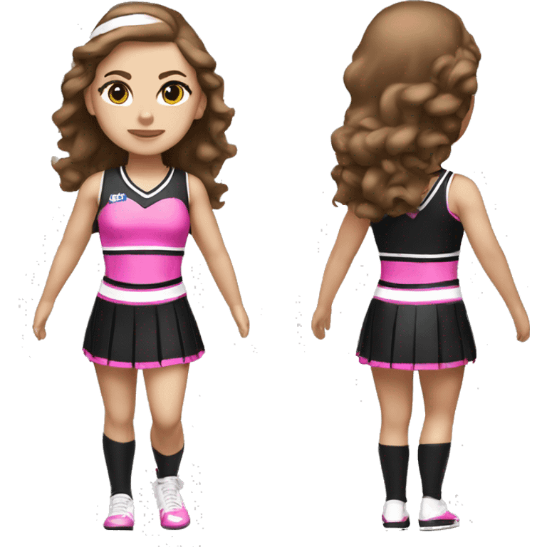 Cheerleader in black and pink kit, white skin, brown hair, full body   emoji