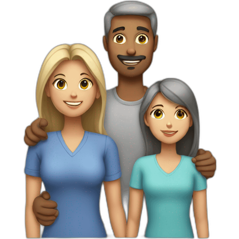 Family mom, dad, daughter and gray cat emoji