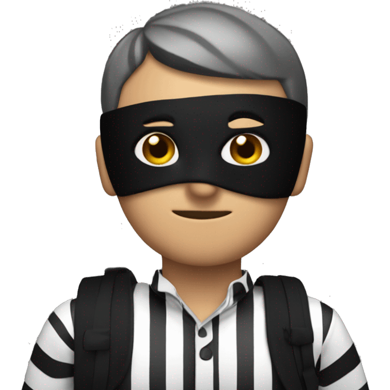 A thief with black and white striped shirt, a black mask, and a bag over his shoulder  emoji