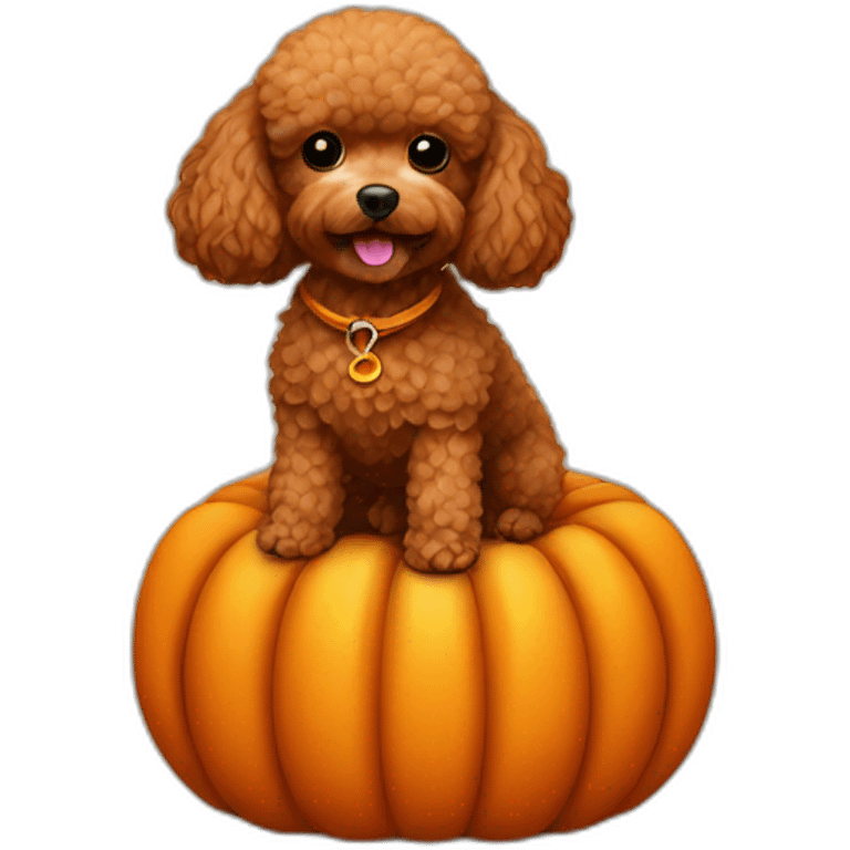 brown toy poodle in a pumpkin emoji