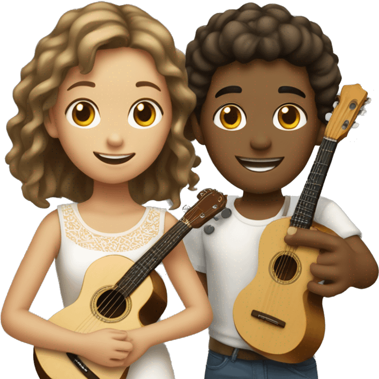 menina branca e jovem tocando cavaquinho emoji