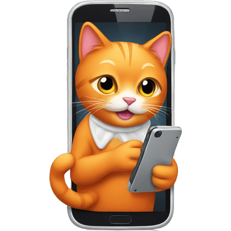 orange cat using smartphone emoji