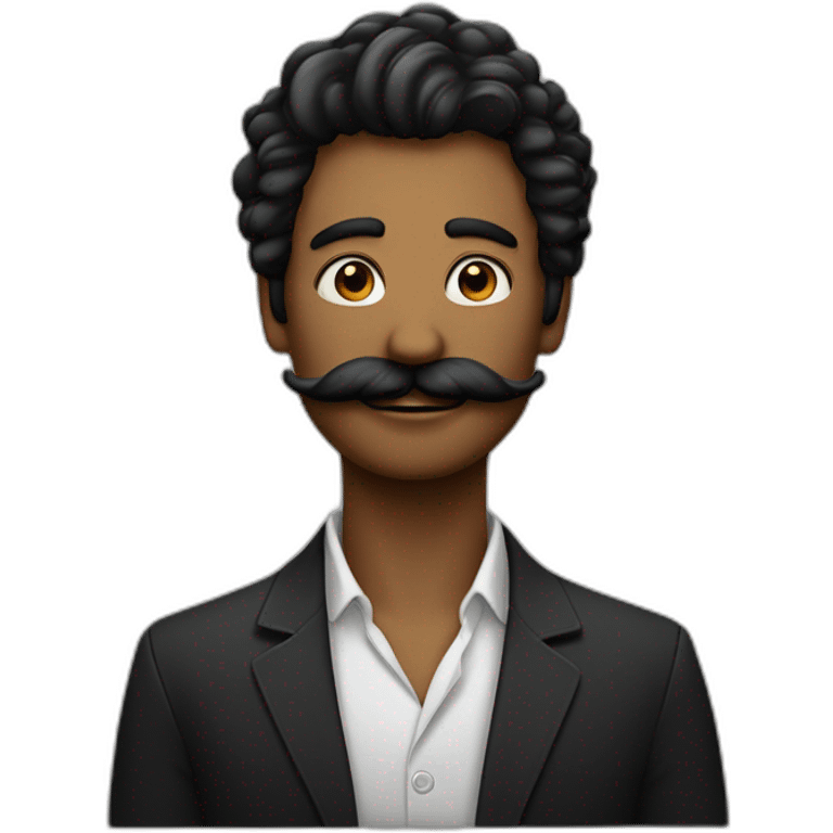 Homme au cheveux noir avec une mèche sur le côté avec une moustache carré noir emoji