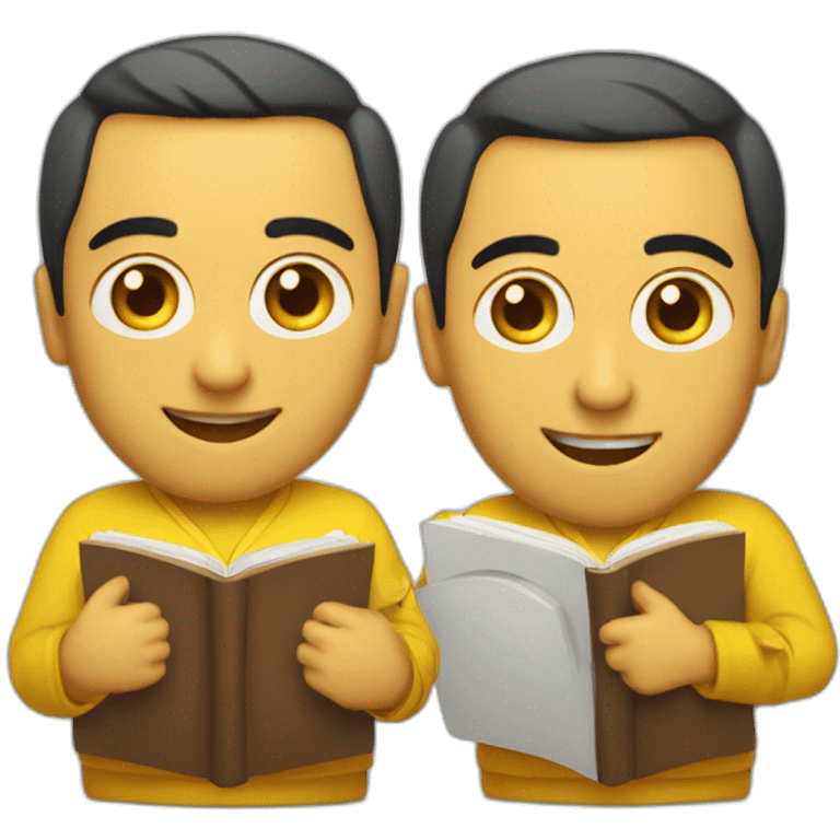 Armenian men with the yellow clothes reading book and looking at camera and smiling  emoji