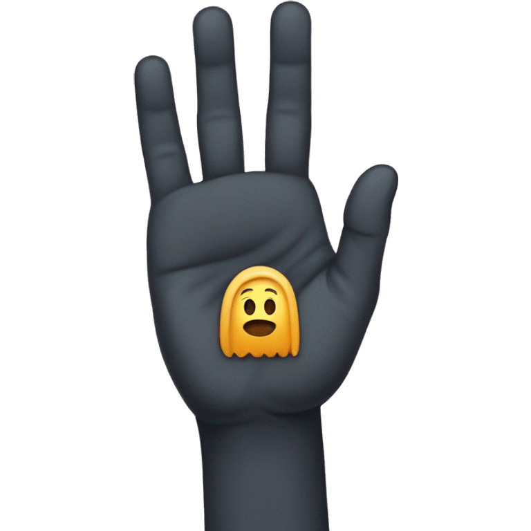 ring finger hidden behind the hand, palm down, thumb behind the hand, only the index finger, middle finger and little finger showing  emoji