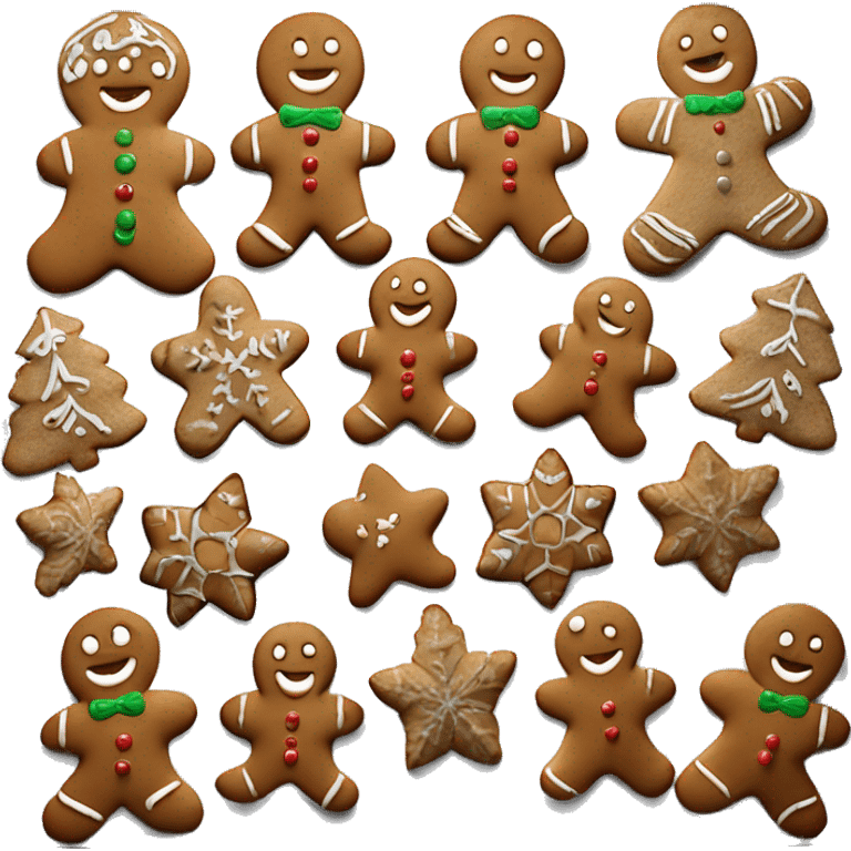 Realistic Christmas gingerbread cookies laid out on metallic silver baking tray. emoji