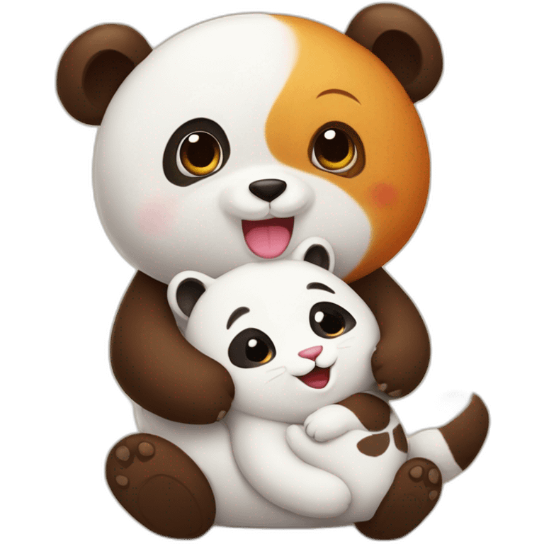 Un panda roux et un chat qui se font un calin emoji