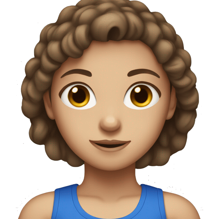 Brown hair blue eyed girl wearing gym clothes emoji