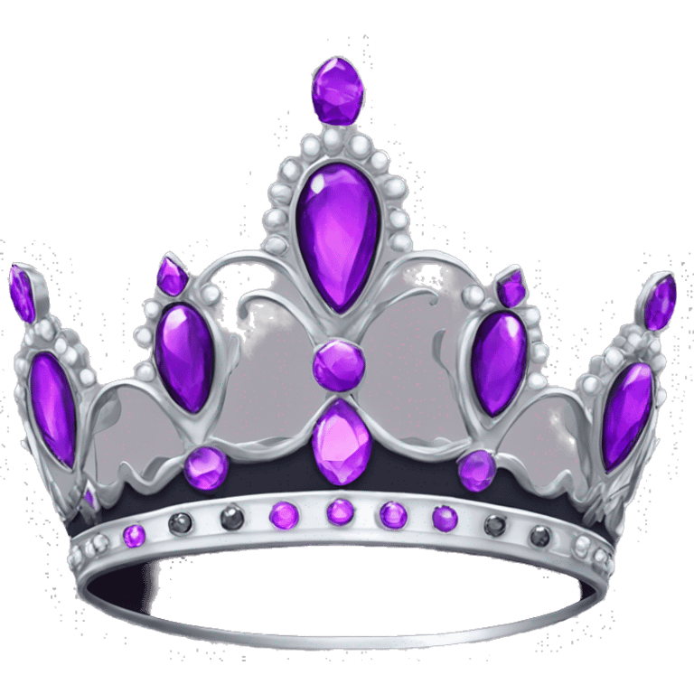 Silver tiara with purple gems with black background  emoji