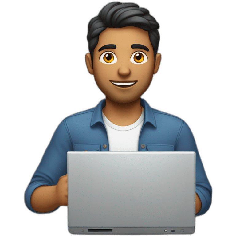 Indian white man with computer with taking lot of responsibility of work and family at the age of 27 emoji