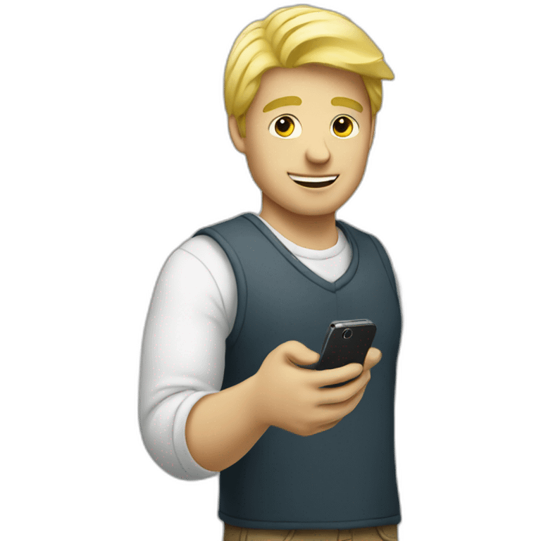 blond man holding phone emoji