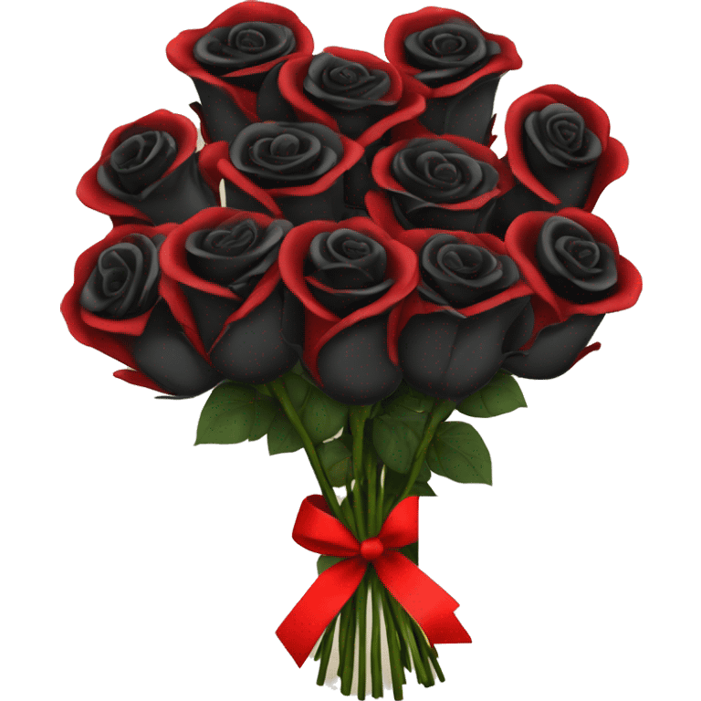 bouquet of black and red roses with a card emoji