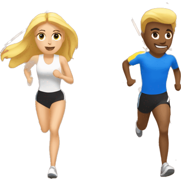 make an emoji of a brunette woman and blond man running in a track  emoji