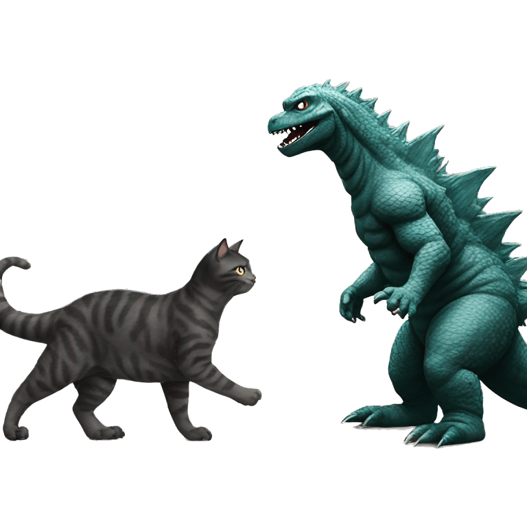 Godzilla walking a pet cat emoji