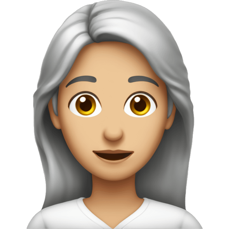 Mujer 59 años española,  melena larga canosa sal y pimienta. Ojos pequeños  un poco  juntos marrones claros, mofletes emoji