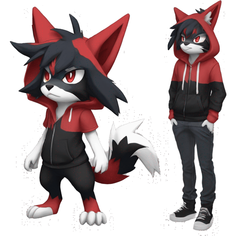 Edgy Cool Anthro Zoroark-Zangoose-Litten Fakemon Fursona Hoodie Full Body emoji