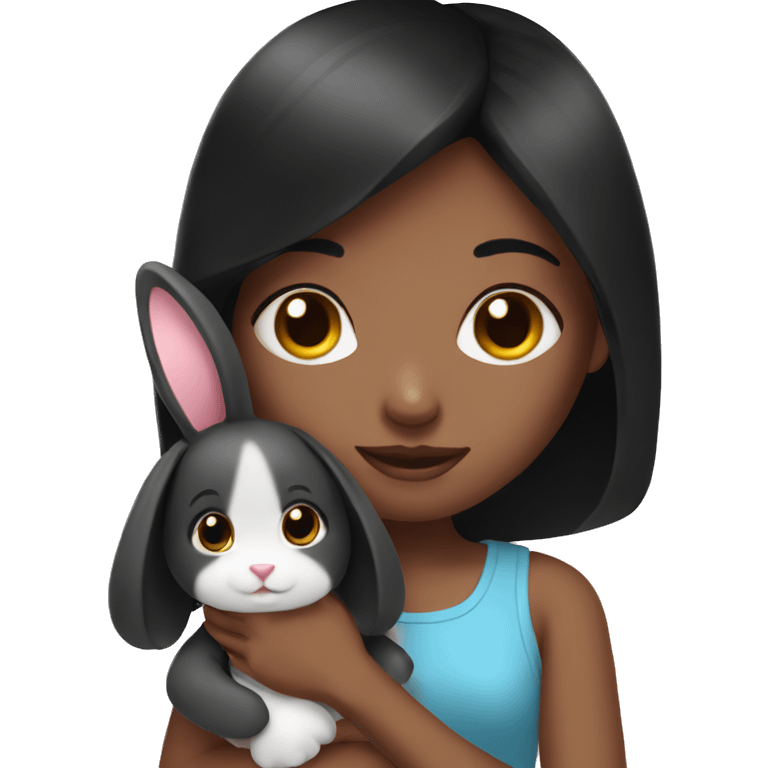 Black hair girl with pink rabbit emoji