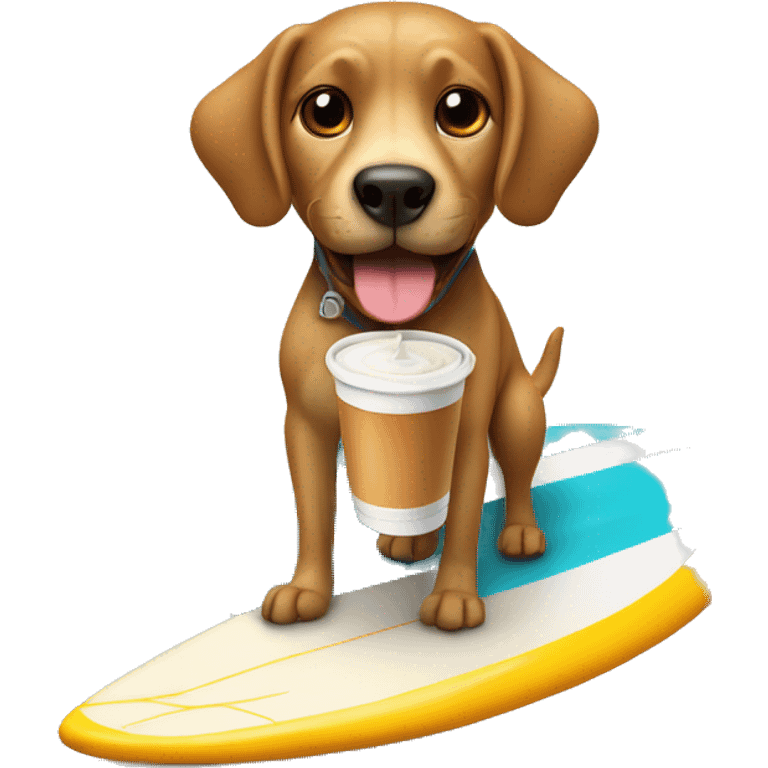 dog riding a surfboard drinking ice coffe emoji