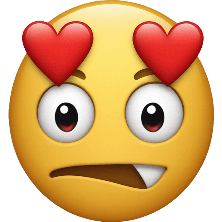 Mad face emoji with three red hearts surrounding  emoji