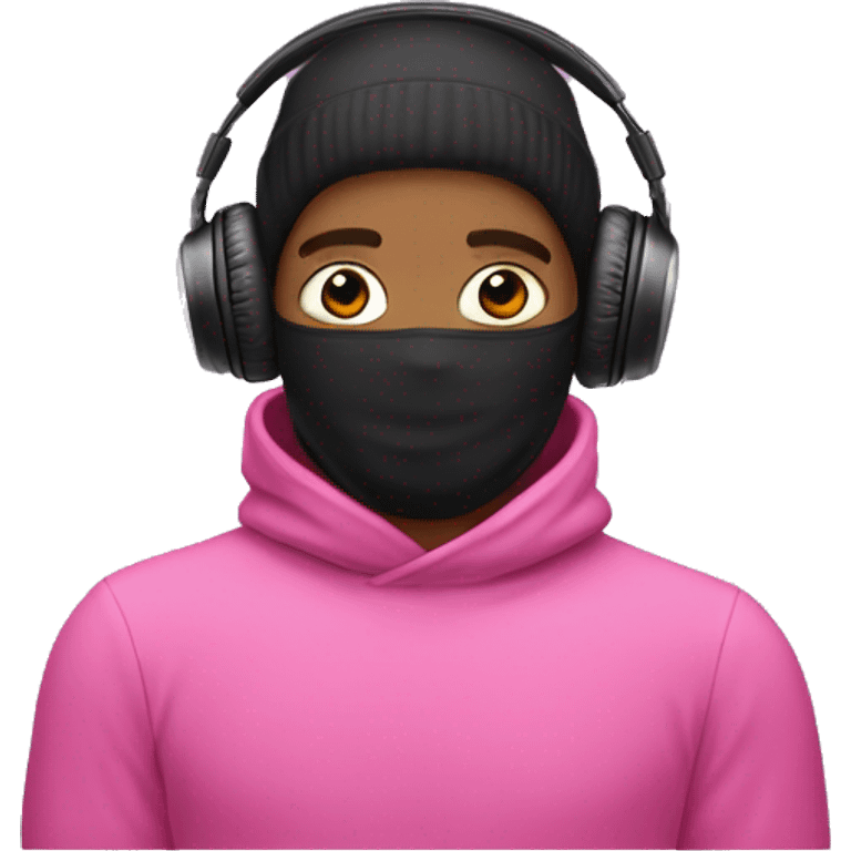 white guy in pink balaclava listening to music on headphones AirPods Max  emoji