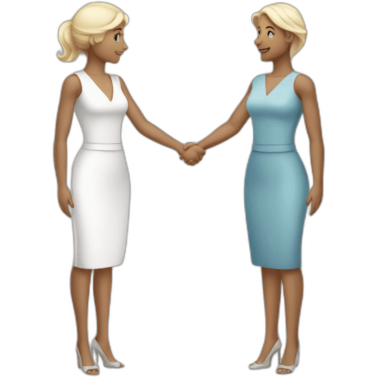 two greek white business women with different hair colors from each other shaking hands full bodies emoji