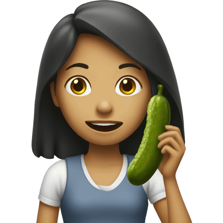 a girl eating a pickle emoji