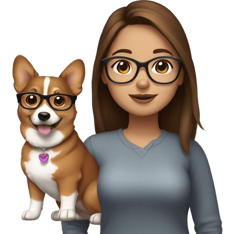 Brown hair girl with glasses with corgi emoji