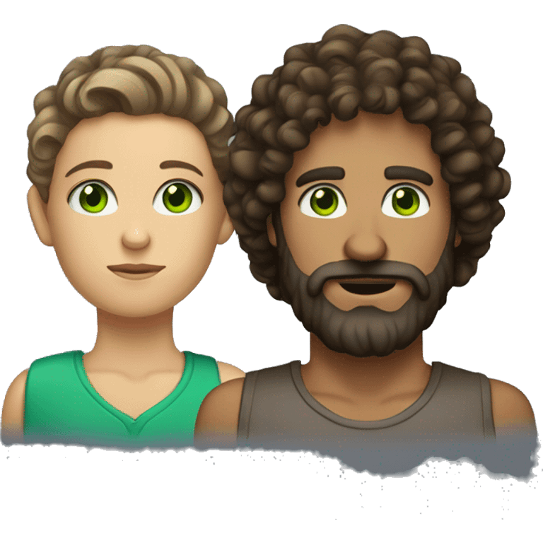 Man with Green eyes and Beard an middel Hair with a Girl that have curly hair and brown eyes  emoji