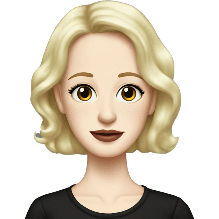 Eva Green with blonde hair, freckles, black shirt emoji