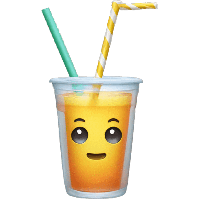 plastic straw and cup with juice and ice in it. emoji