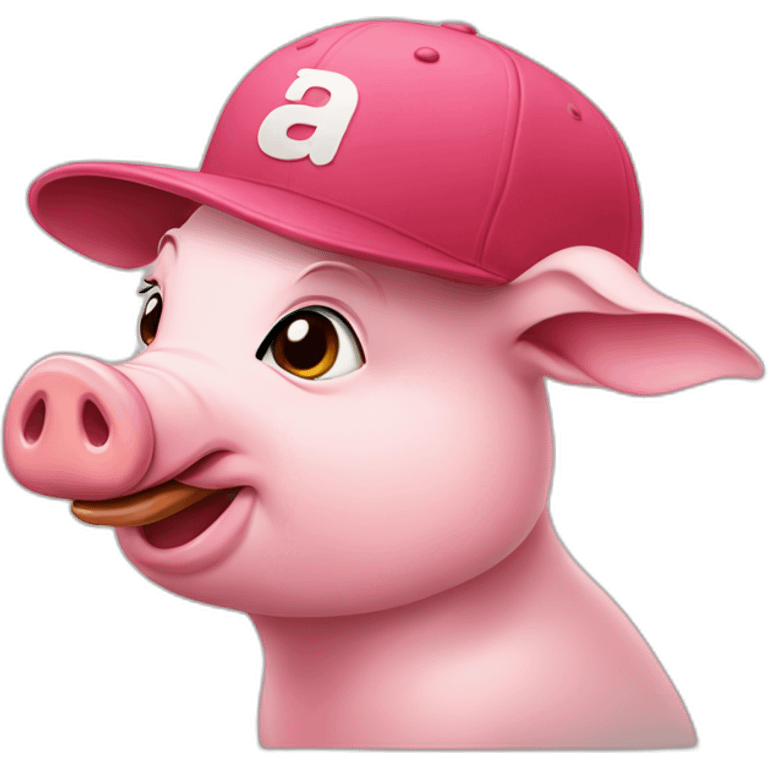 A pig wearing a duck tongue cap emoji