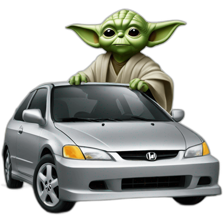 Yoda driving silver 2001 Honda civic emoji