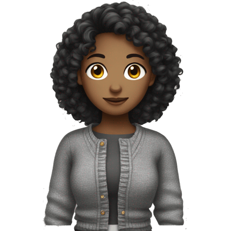 Curly black hair girl wear cardigan emoji