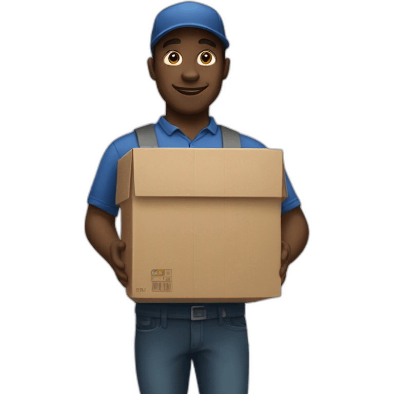 Black delivery man carrying boxes emoji