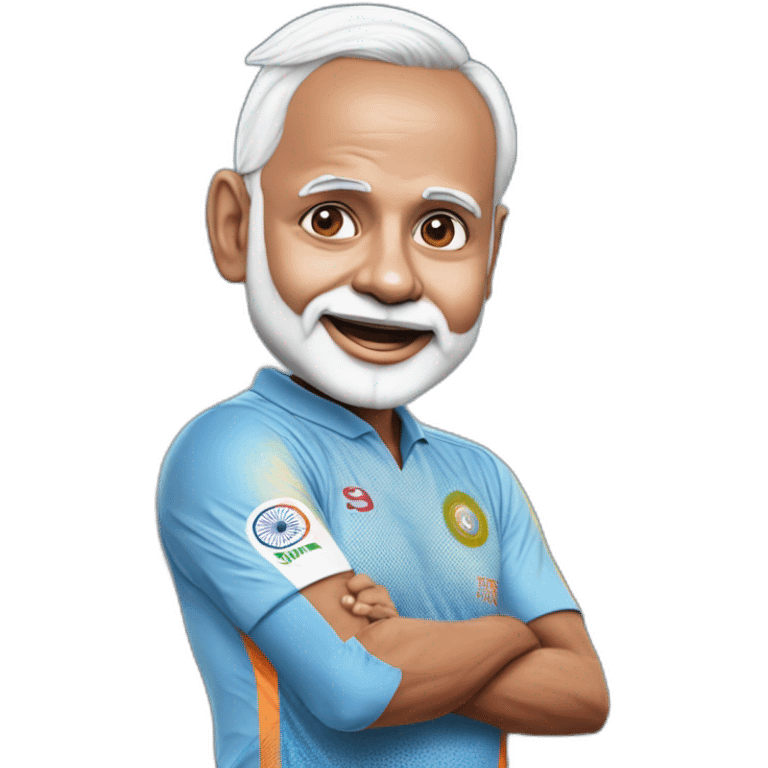 hyper realistic narendra modi in blue indian cricket team jersey doing cristiano ronaldo's celebration 'siuuu' emoji