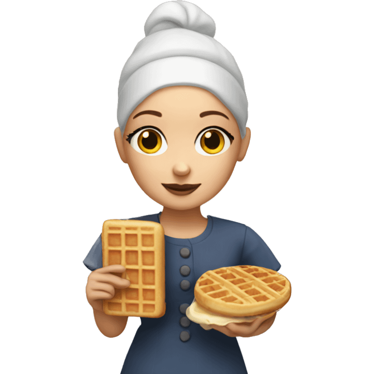 Bald girl holding a waffle emoji