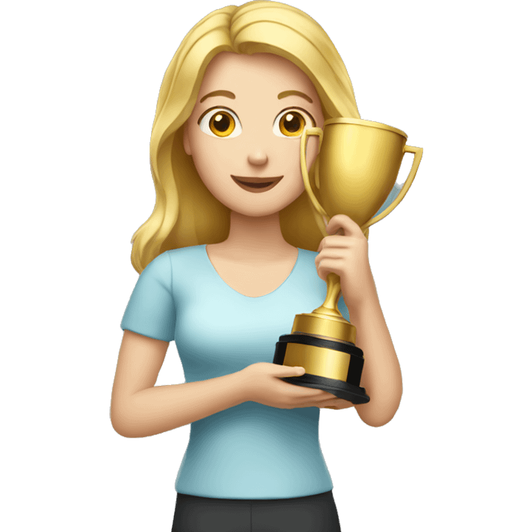 a white women holding gold trophy emoji