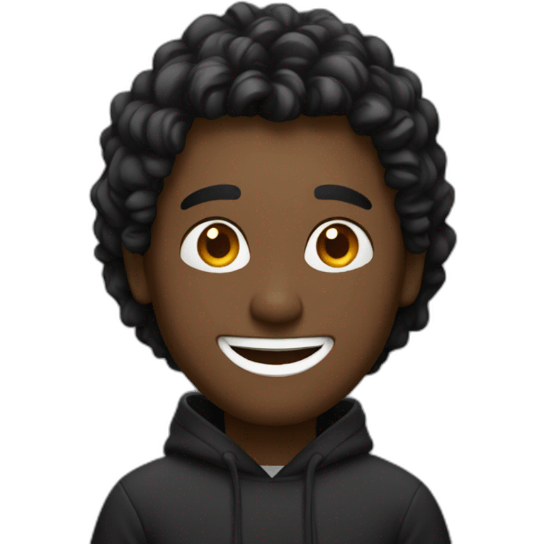 Smiling guy with black hoodie working on MacBook emoji